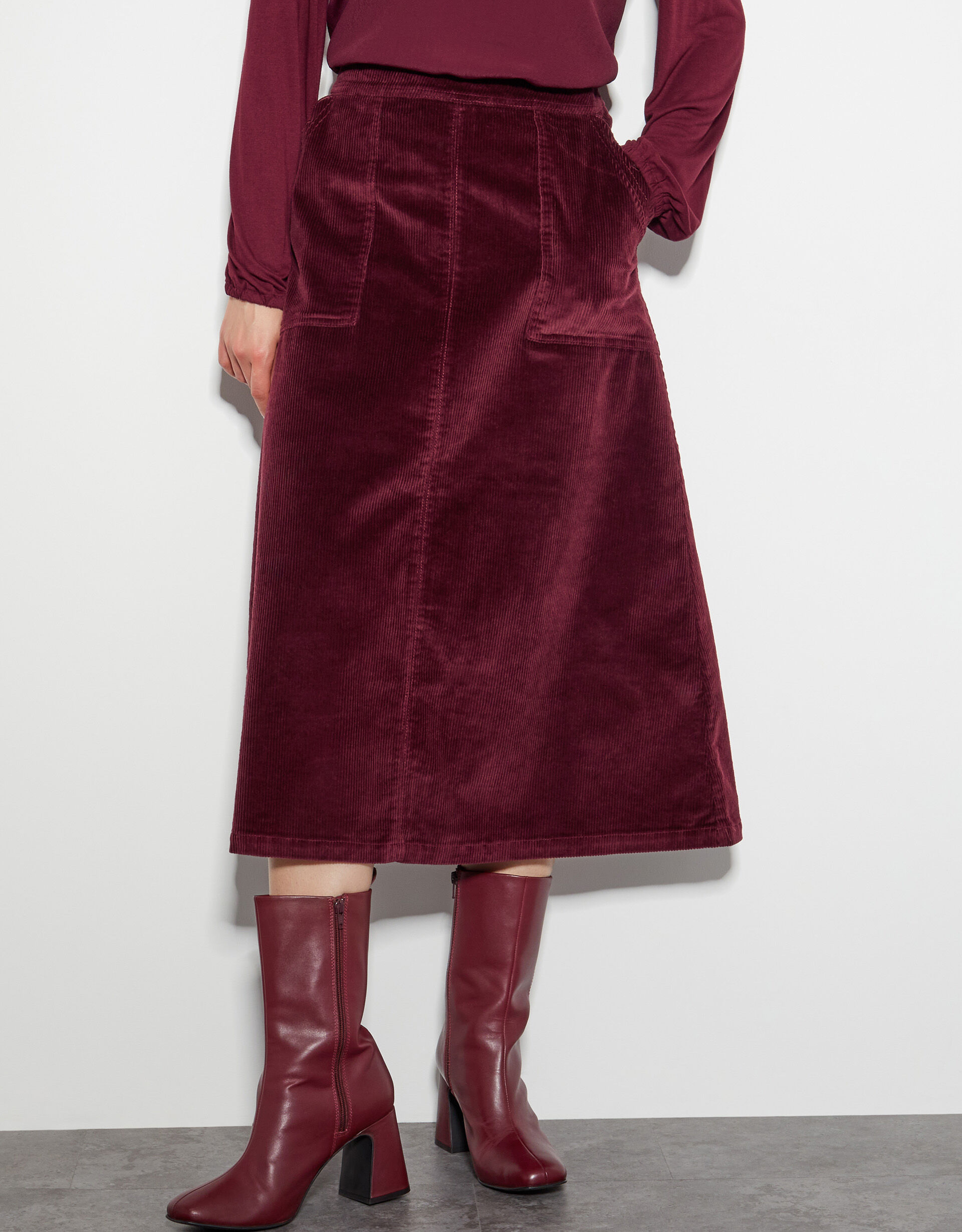 Malika Corduroy Midi Skirt Red Skirts Monsoon US