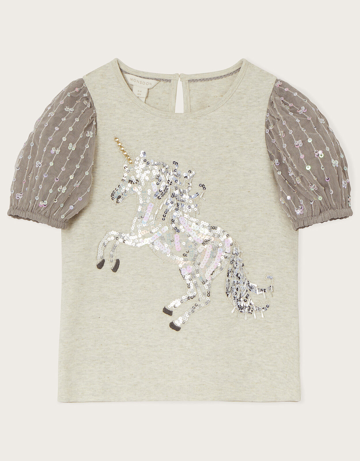 Sequin Unicorn Puff Sleeve Top Gray