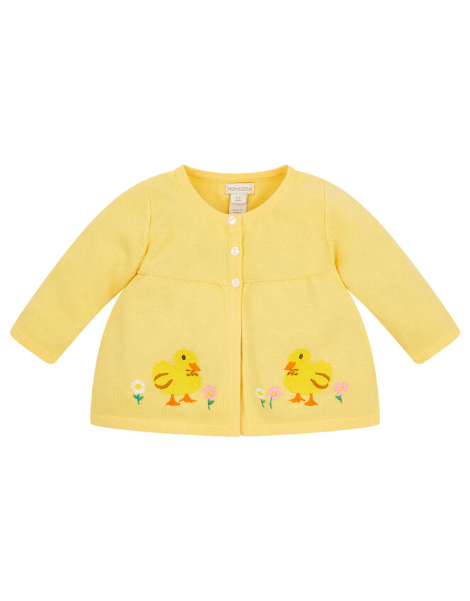 Newborn Embroidered Chick Cardigan, Yellow (YELLOW), large