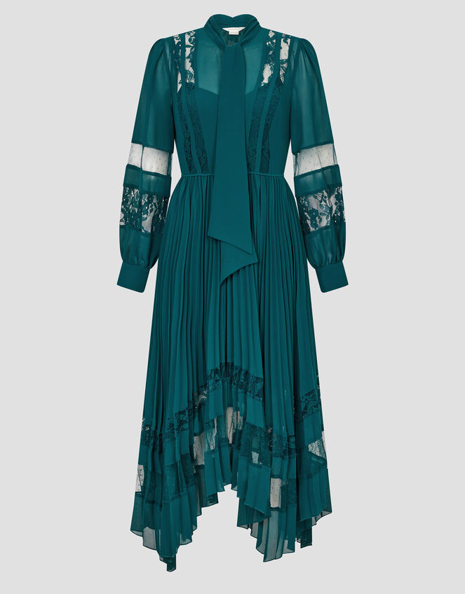 Florence Lace Insert Pleated Midi Dress, Green (GREEN), large