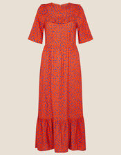 Rhian Frill Bib Printed Dress, Red (RED), large