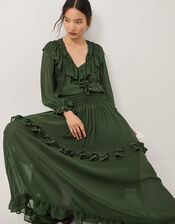 Suki Long Sleeve Ruffle Maxi Dress, Green (KHAKI), large