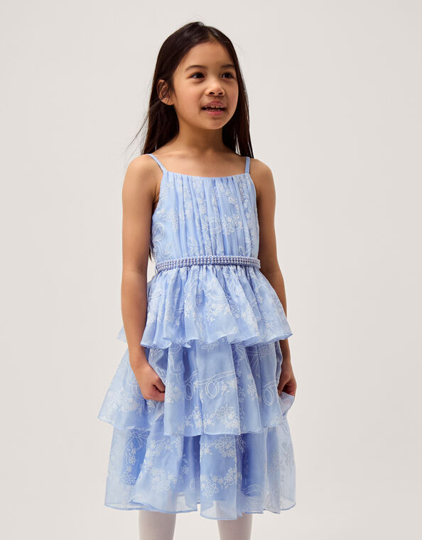 Lily Floral Print Tiered Dress, Blue (BLUE), large