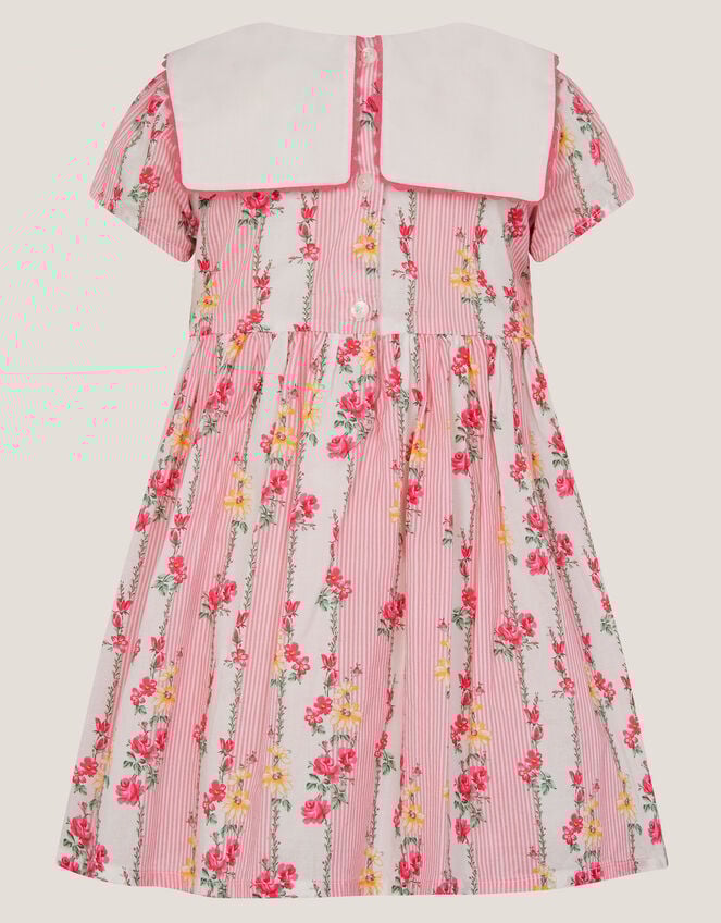 Baby Floral Stripe Square Collar Dress, Pink (PINK), large