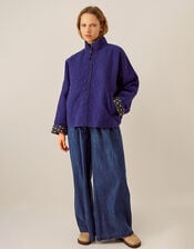 East Celine Lightly Quilted Floral Stitch Jacket, Blue (NAVY), large
