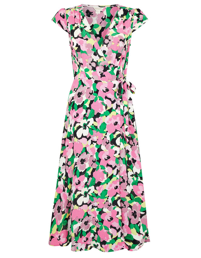 Floral Wrap Dress in Sustainable Viscose, Pink (PINK), large