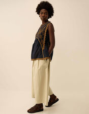 East Winnie Broderie Cotton Top, Blue (NAVY), large