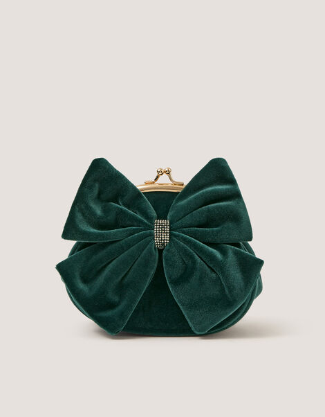 Velvet Bow Clip Frame Bag, Green (GREEN), large