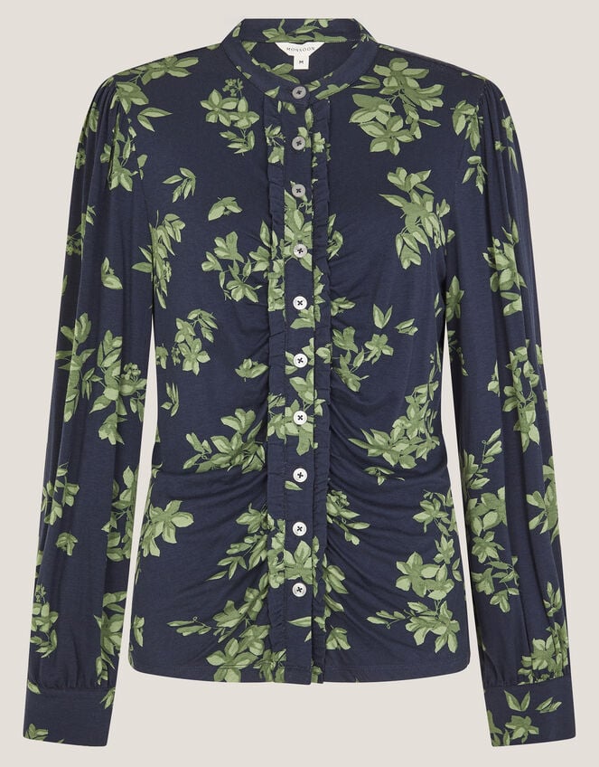 Joules Floral Print Jersey Shirt, Blue (NAVY), large