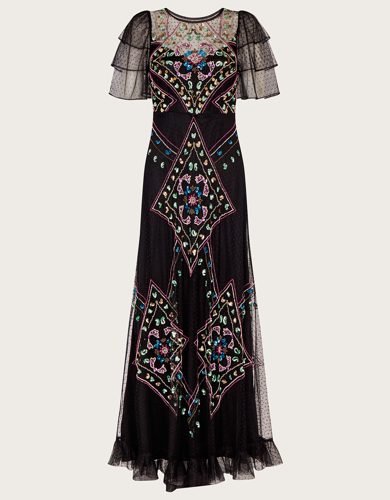 Long black cheap embroidered dress