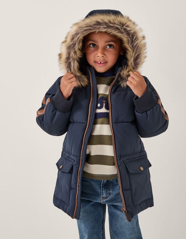 Mid Length Puffer Coat, Blue (NAVY), large