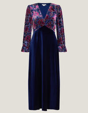 Milena Floral Devor&eacute; Velvet Midi Dress, Purple (PURPLE), large