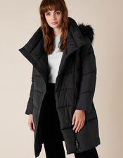 Patsy Long Padded Coat in Recycled Fabric, Black (BLACK), large