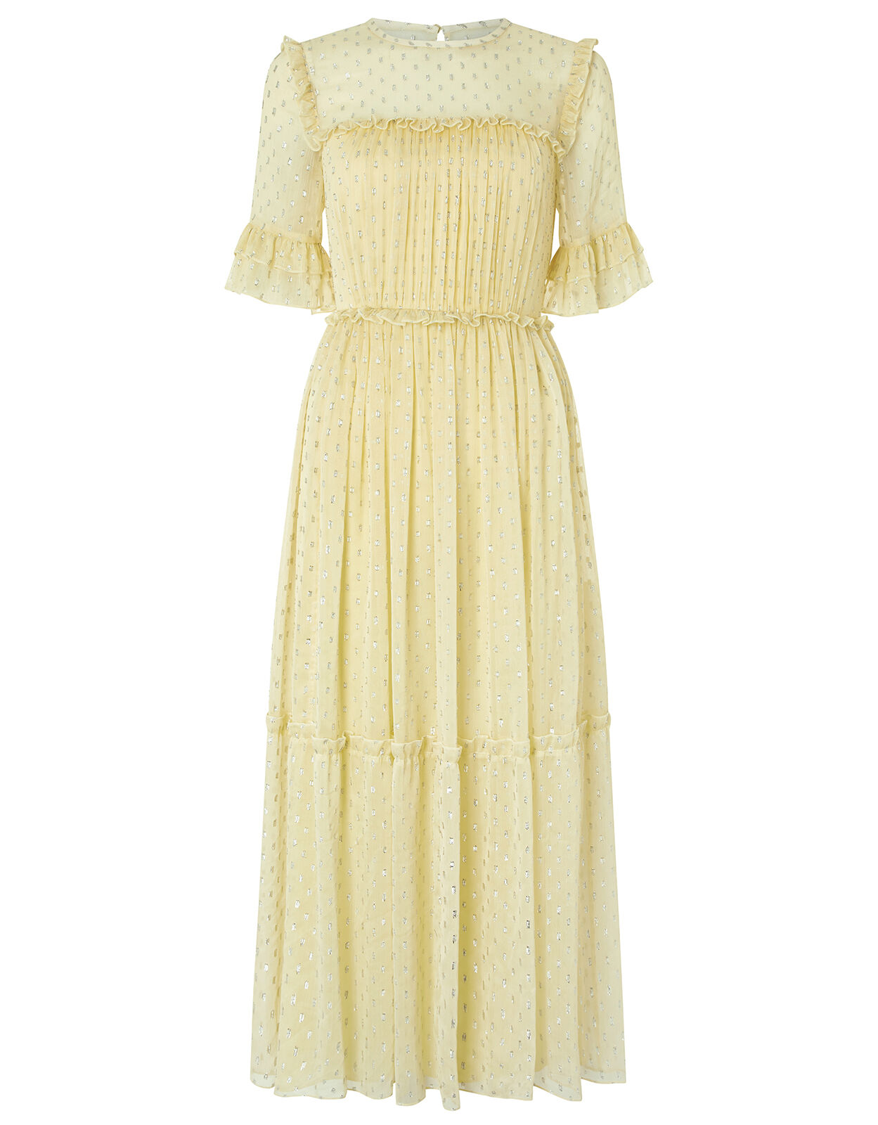 Dafne Metallic Spot Tiered Dress Yellow