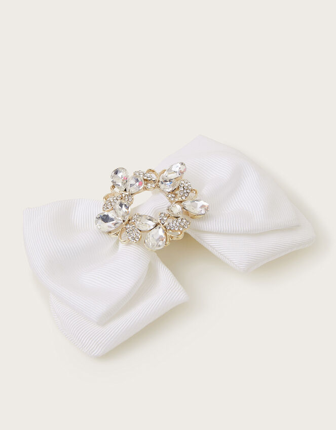 Jewel Grosgrain Bow Hair Clip, , large