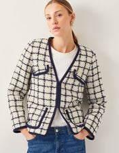 Phoebe Check Tweed Jacket, Blue (NAVY), large