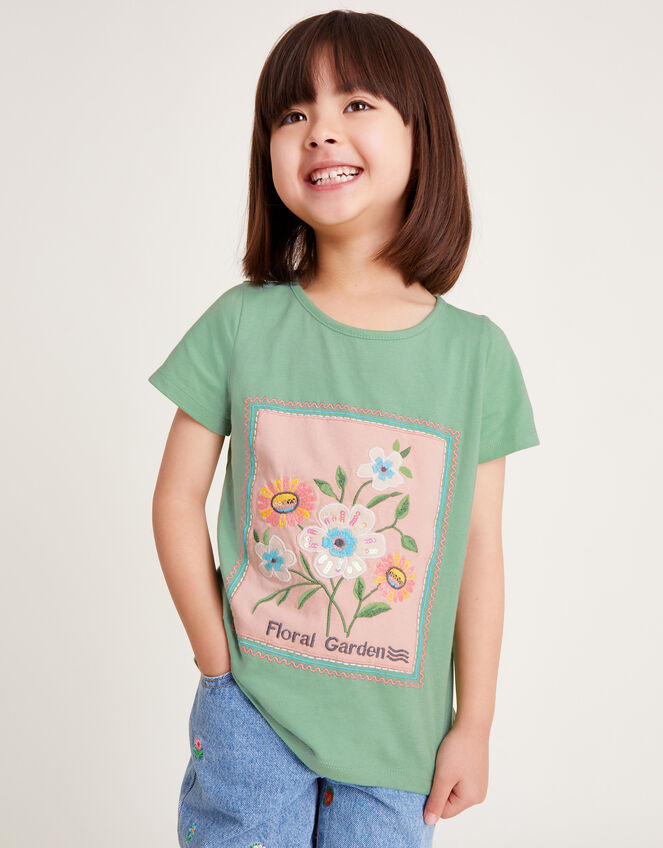Floral Garden Stamp T-Shirt, Green (GREEN), large