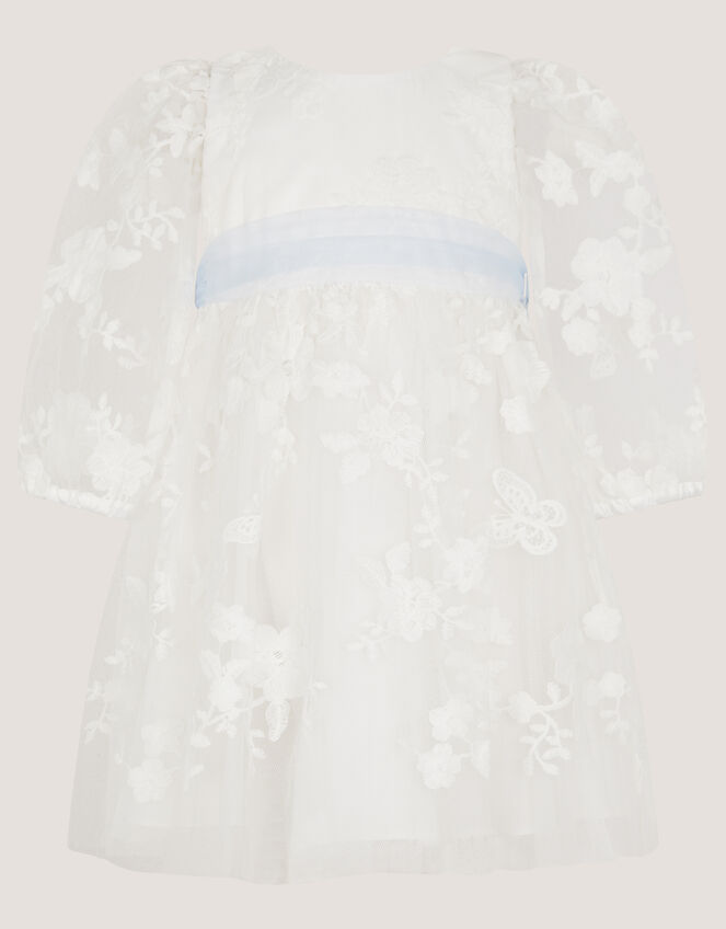 Baby Beatrice Floral Embroidered Tulle Dress, Ivory (IVORY), large