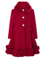 Red Ruffle Hem Coat, Red (RED), large