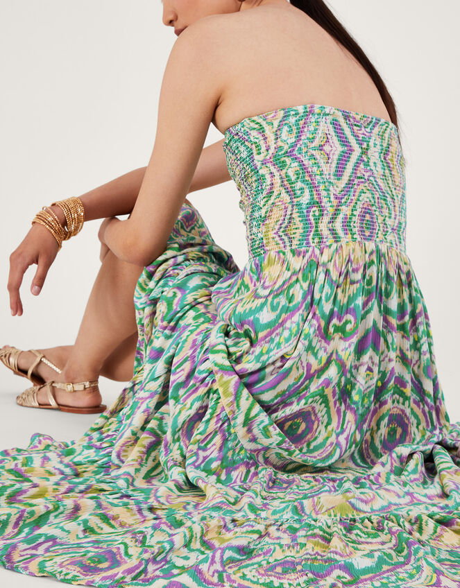 Geometric Print Bandeau Dress, White (WHITE), large