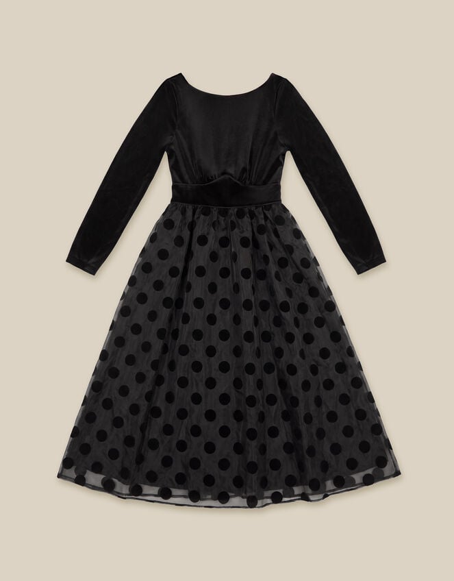 Viana Polka Dot Velvet Midi Dress, Black (BLACK), large