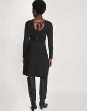 Tie Back Scallop Neck Dress, Black (BLACK), large