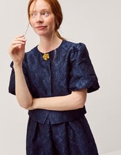 Juliana Floral Jacquard Puff Sleeve Jacket, Blue (NAVY), large