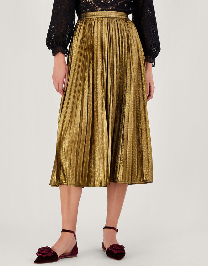 Mia Pleated Midi Skirt, Gold (GOLD), large