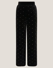Emma Embellished Velvet Wide Leg Pants, Black (BLACK), large