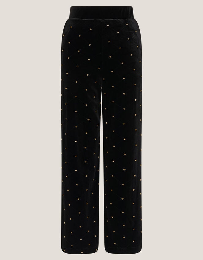 Emma Embellished Velvet Wide Leg Pants, Black (BLACK), large