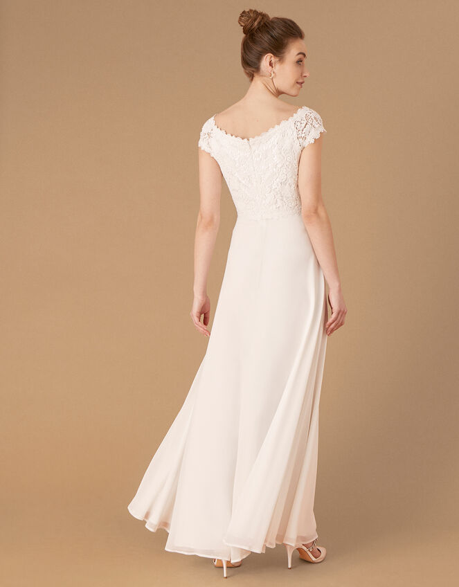 Sloane Lace Bodice Bardot Bridal Dress, Ivory (IVORY), large