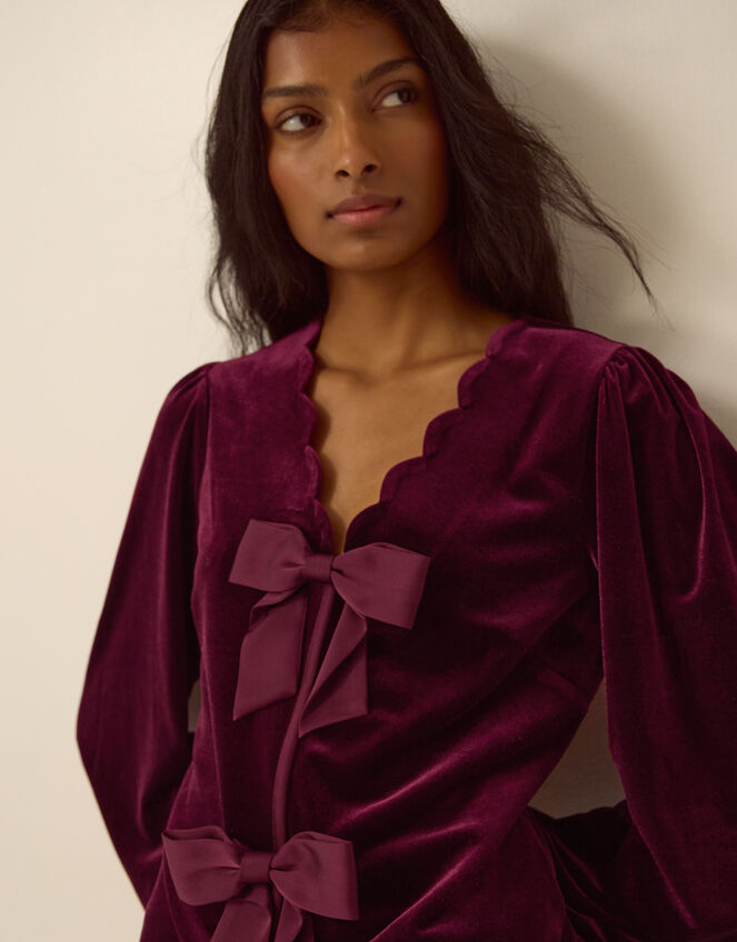 Buffy Bow Scallop Velvet Top, Red (BURGUNDY), large