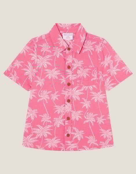 Palm Print Short Sleeve Shirt, Pink (PINK), large