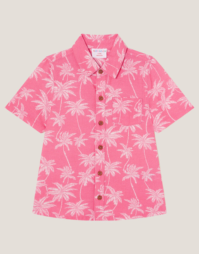 Palm Print Short Sleeve Shirt, Pink (PINK), large