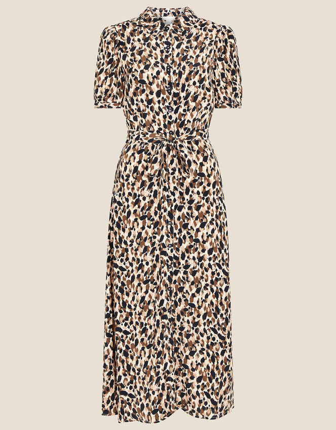 Animal Print Shirt Dress, Brown (BROWN), large