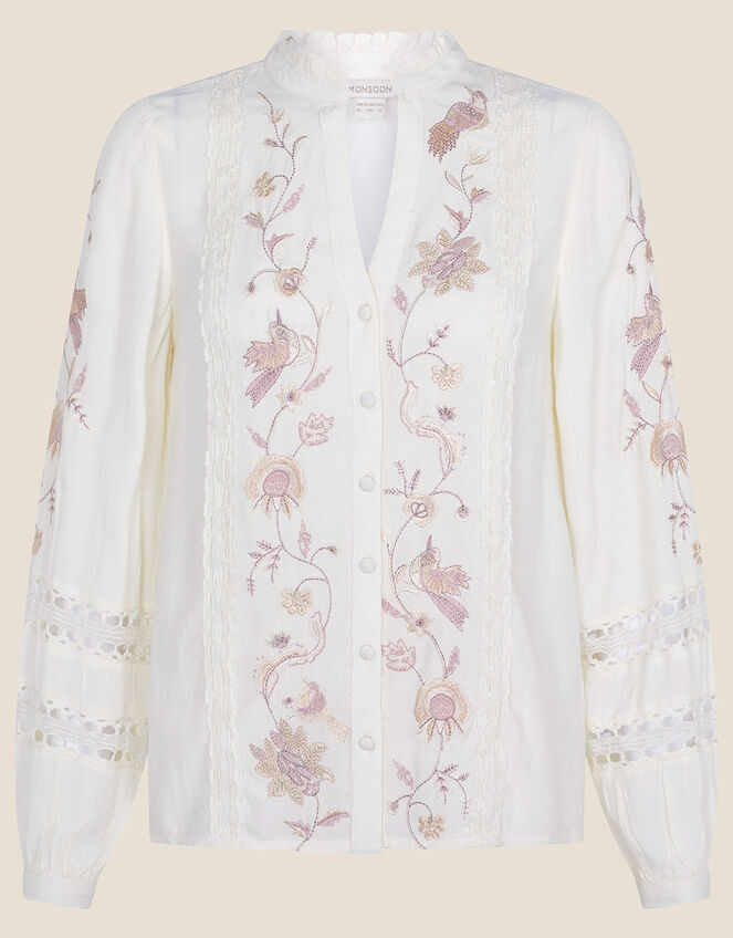 Estelle Embroidered Blouse in Sustainable Viscose, Ivory (IVORY), large