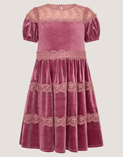 Freda Lace Velvet Party Dress, Pink (DARK PINK), large