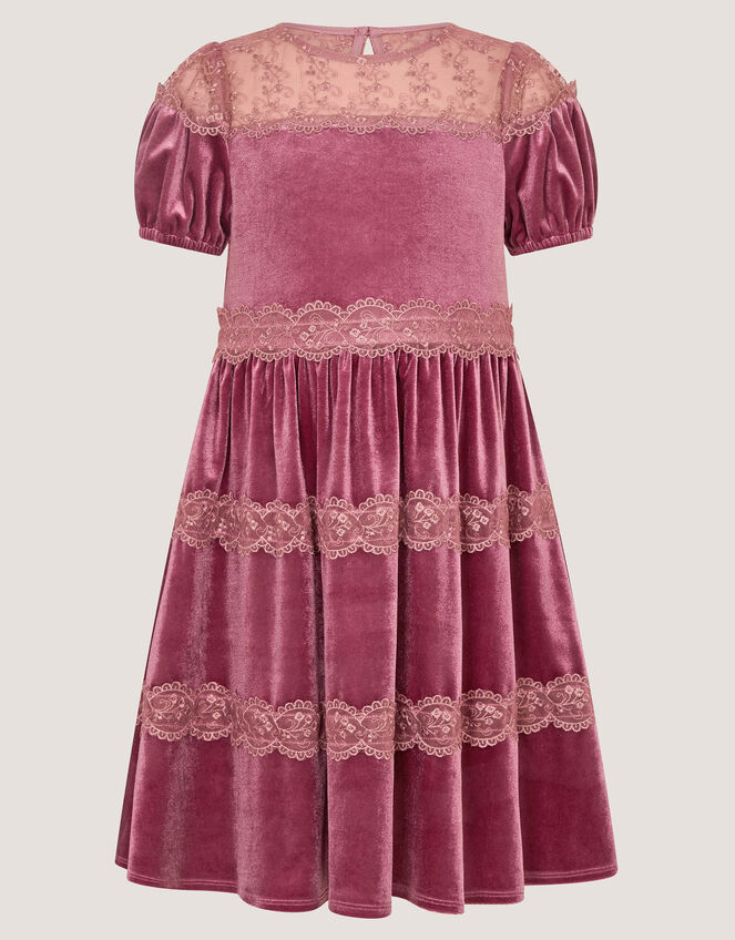Freda Lace Velvet Party Dress, Pink (DARK PINK), large