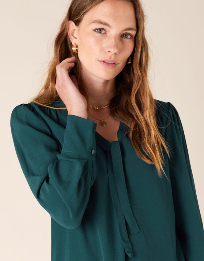 Tie Front Blouse with LENZING™ ECOVERO™, Green (DARK GREEN), large