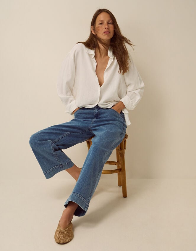 Hallie Regular Crop Wide Leg Jeans, Blue (MID AUTHENTIC BLUE), large