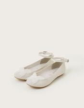 Lace Butterfly Glitter Ballet Flats, Ivory (IVORY), large