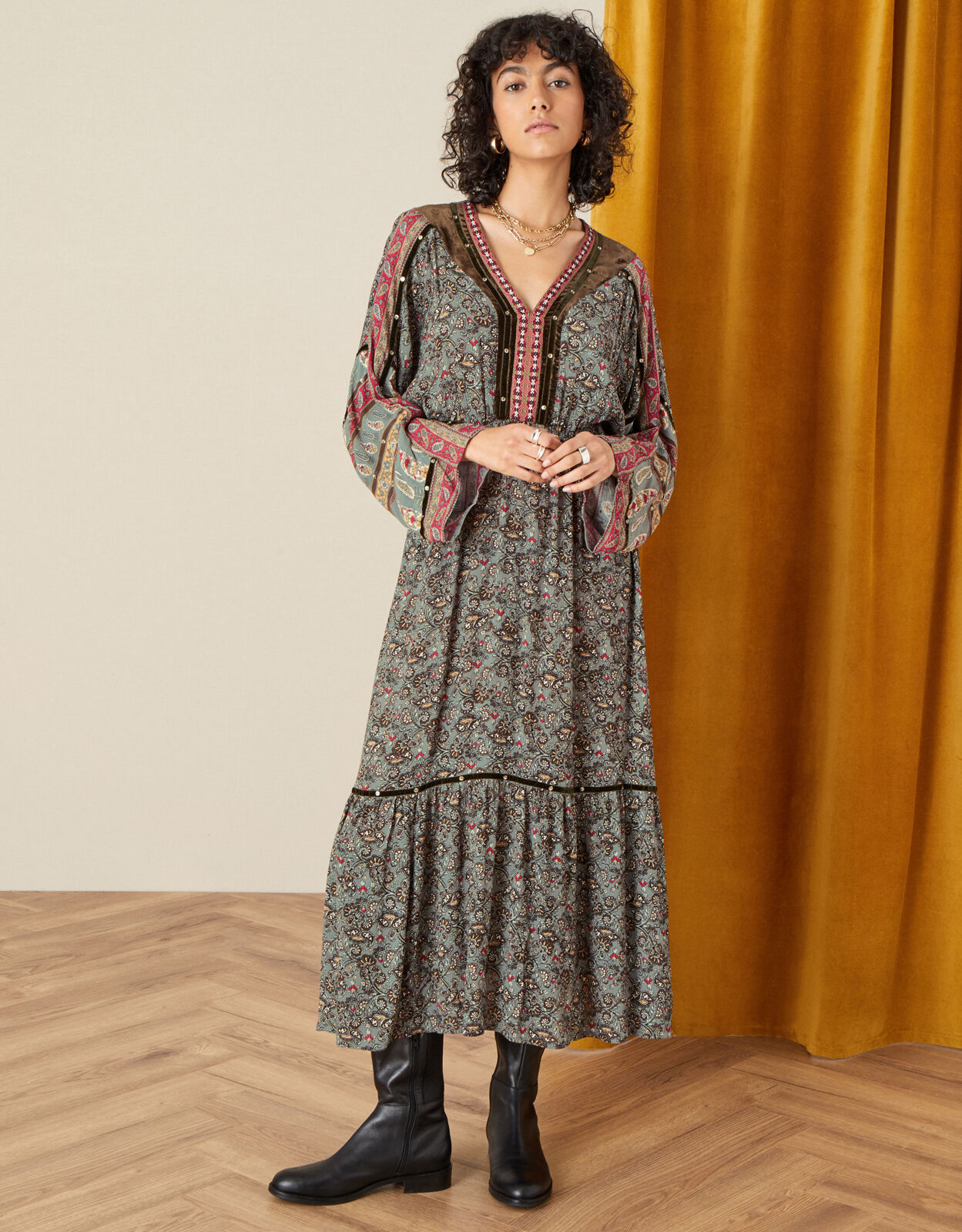 monsoon green velvet dress