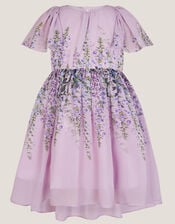 Floral Print Flutter Sleeve Dress, Purple (LILAC), large