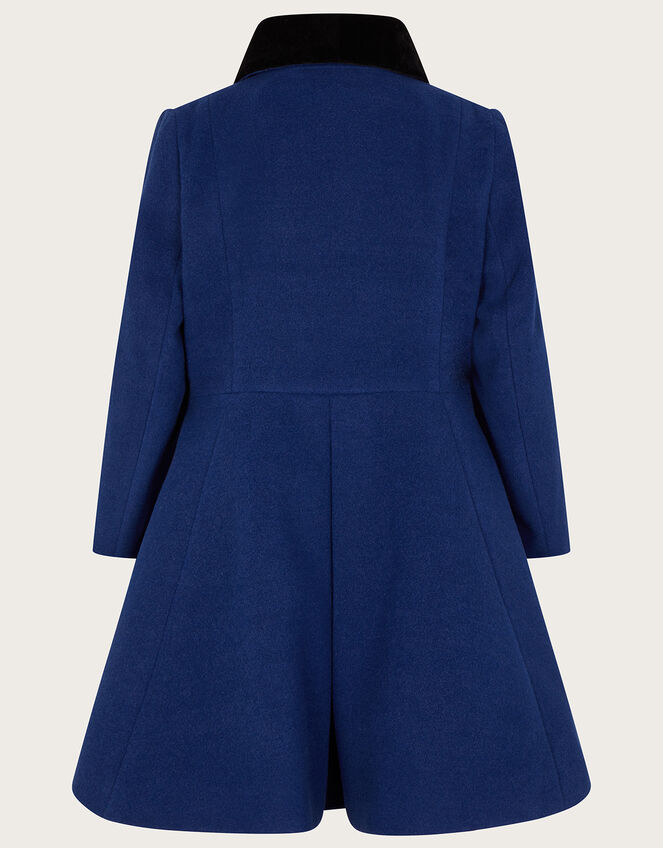 Velvet Trim Skirted Military Coat, Blue (BLUE), large