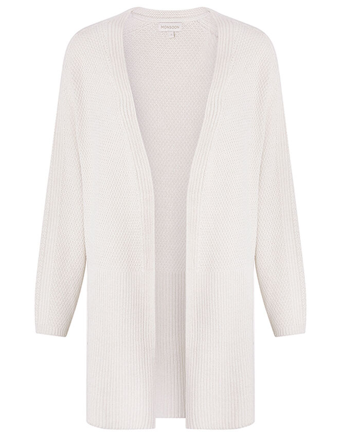 Longline Knit Cardigan with Button Sides, Ivory (IVORY), large