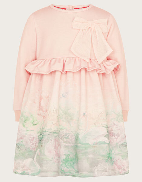 Baby Swan Scene Sweatshirt Dress, Pink (PINK), large
