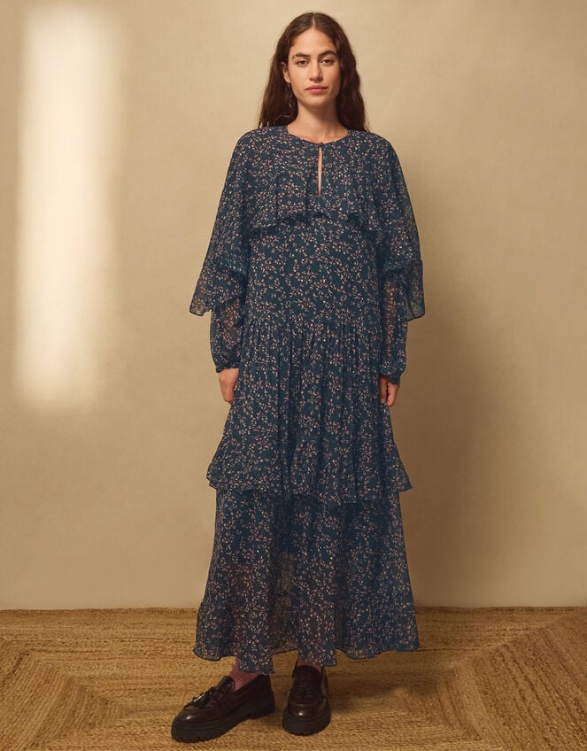 East Ellis Floral Print Cape Maxi Dress, Blue (BLUE), large