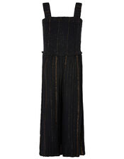 Shirred Sparkle Jumpsuit, Black (BLACK), large