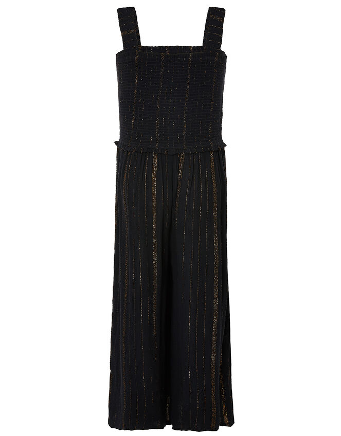 Shirred Sparkle Jumpsuit, Black (BLACK), large