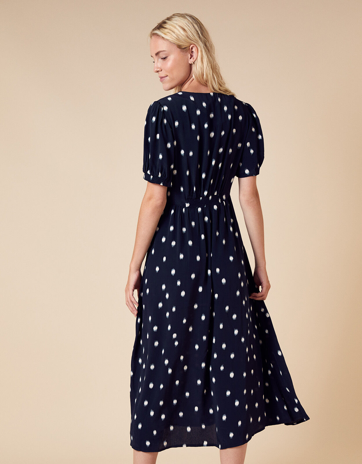 navy spot midi dress